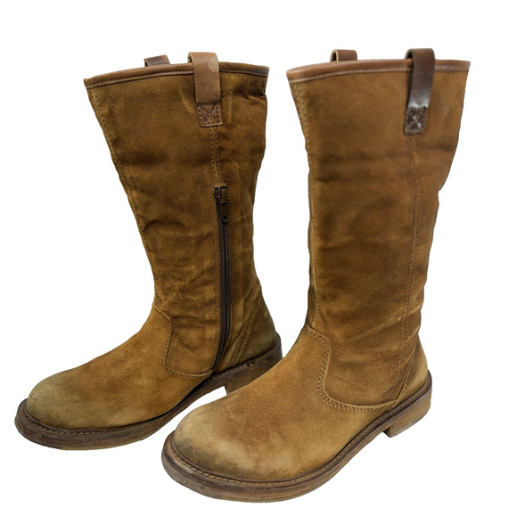 Vintage Foundry Co Boot size 6.5 Trina Mid Calf Sherpa Lined Tan Suede Leather - Picture 1 of 11